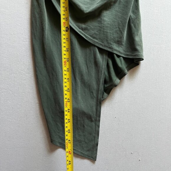 Workhall Sage Green Draped crisscross halter Ruched Asymmetrical Dress Sz S - Picture 9 of 11